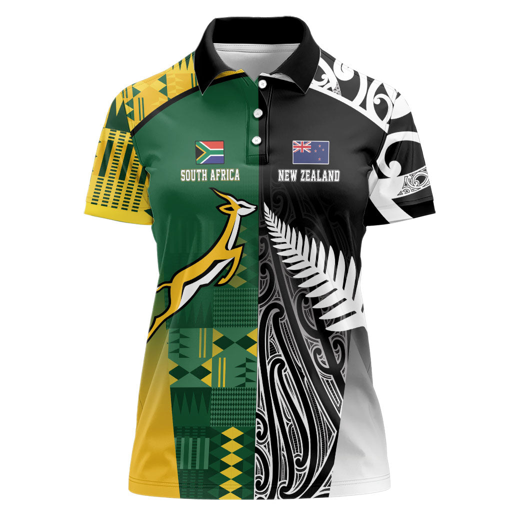 Custom Rugby South Africa New Zealand Greatest Rivals Women Polo Shirt Tribal Motifs