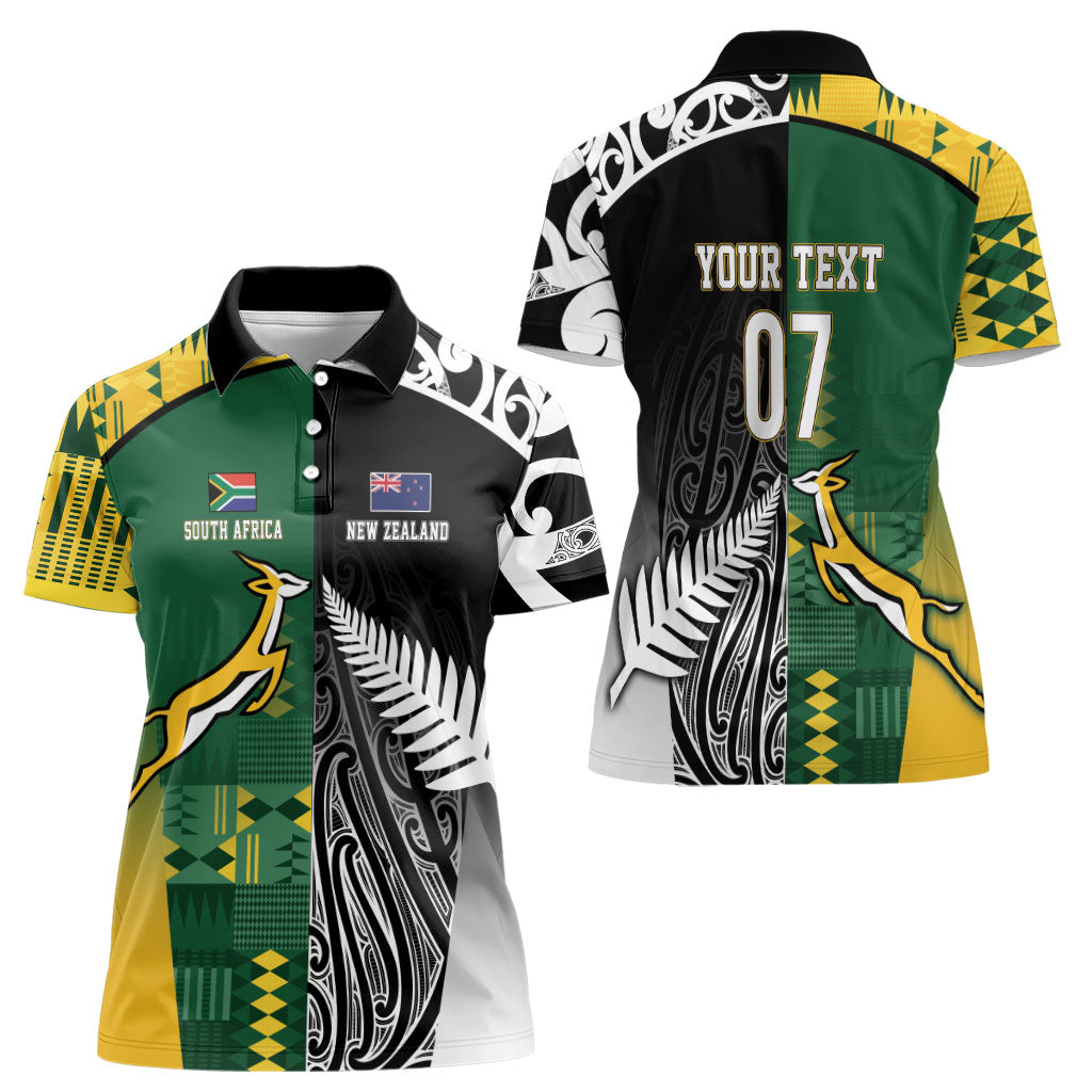 Custom Rugby South Africa New Zealand Greatest Rivals Women Polo Shirt Tribal Motifs