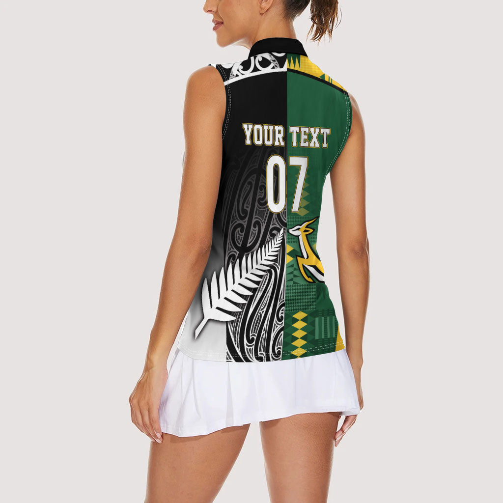 Custom Rugby South Africa New Zealand Greatest Rivals Women Sleeveless Polo Shirt Tribal Motifs