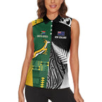 Custom Rugby South Africa New Zealand Greatest Rivals Women Sleeveless Polo Shirt Tribal Motifs