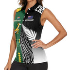 Custom Rugby South Africa New Zealand Greatest Rivals Women Sleeveless Polo Shirt Tribal Motifs