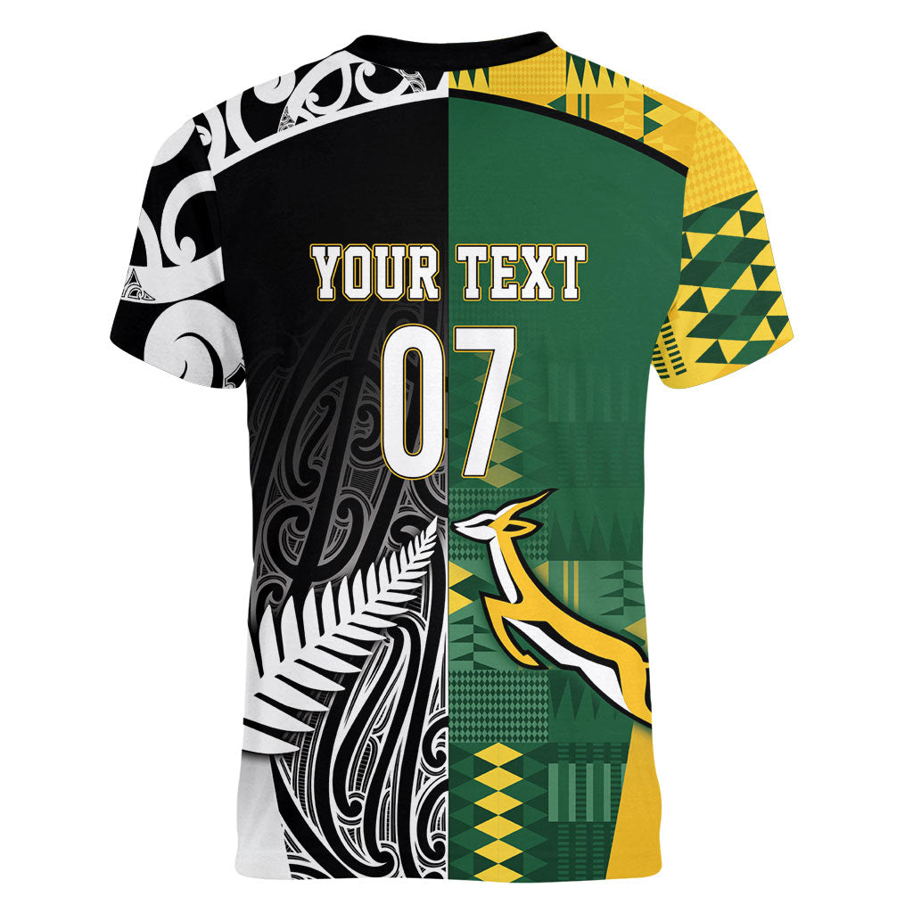Custom Rugby South Africa New Zealand Greatest Rivals Women V-Neck T-Shirt Tribal Motifs