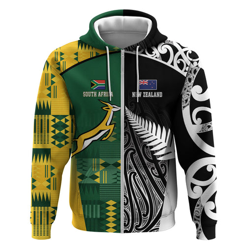 Custom Rugby South Africa New Zealand Greatest Rivals Zip Hoodie Tribal Motifs