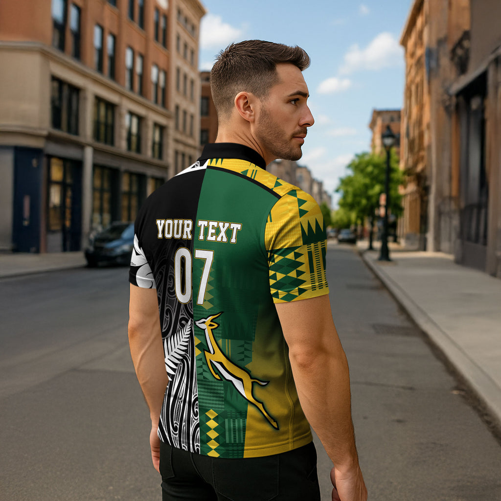 Custom Rugby South Africa New Zealand Greatest Rivals Zipper Polo Shirt Tribal Motifs