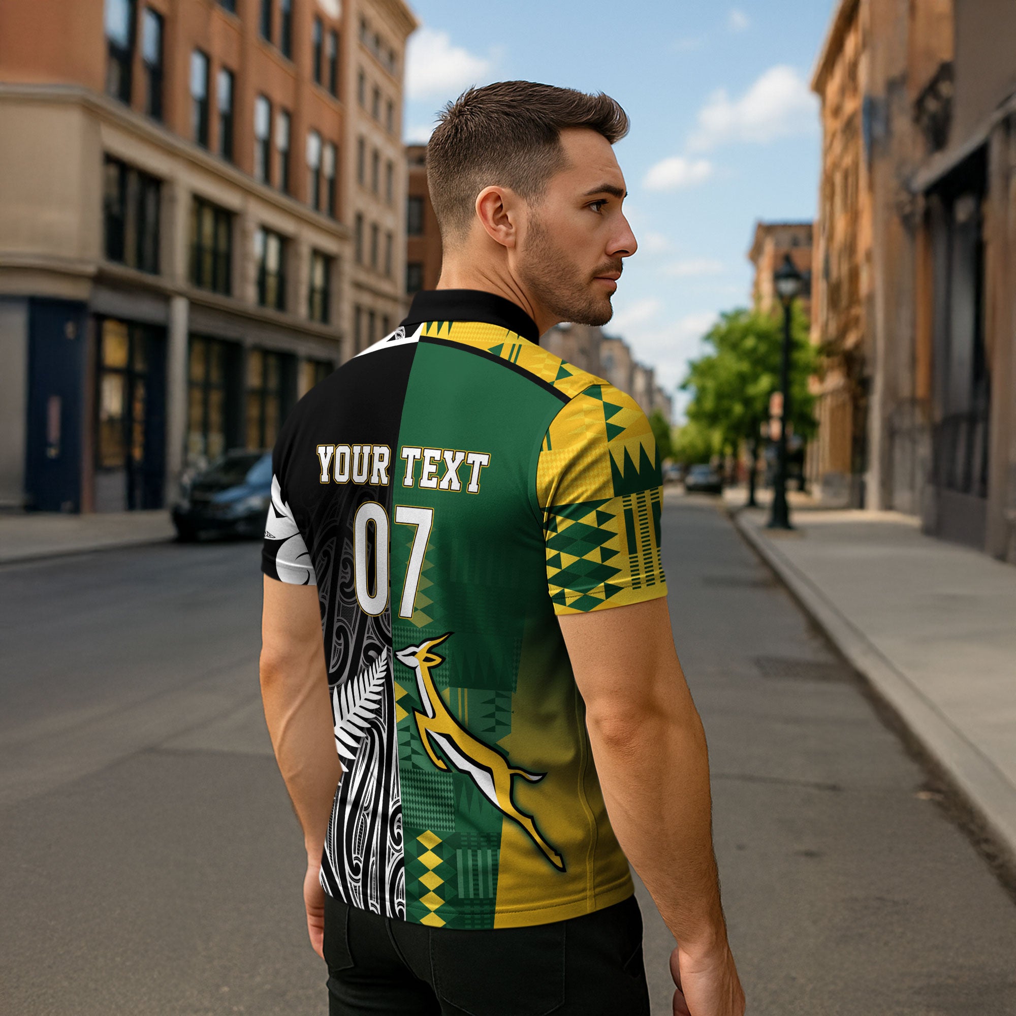 Custom Rugby South Africa New Zealand Greatest Rivals Zipper Polo Shirt Tribal Motifs