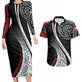 Aotearoa Maori Rugby Custom Couples Matching Long Sleeve Bodycon Dress and Hawaiian Shirt Kapa O Pango