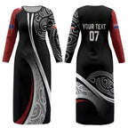 Aotearoa Maori Rugby Custom Couples Matching Long Sleeve Bodycon Dress and Hawaiian Shirt Kapa O Pango