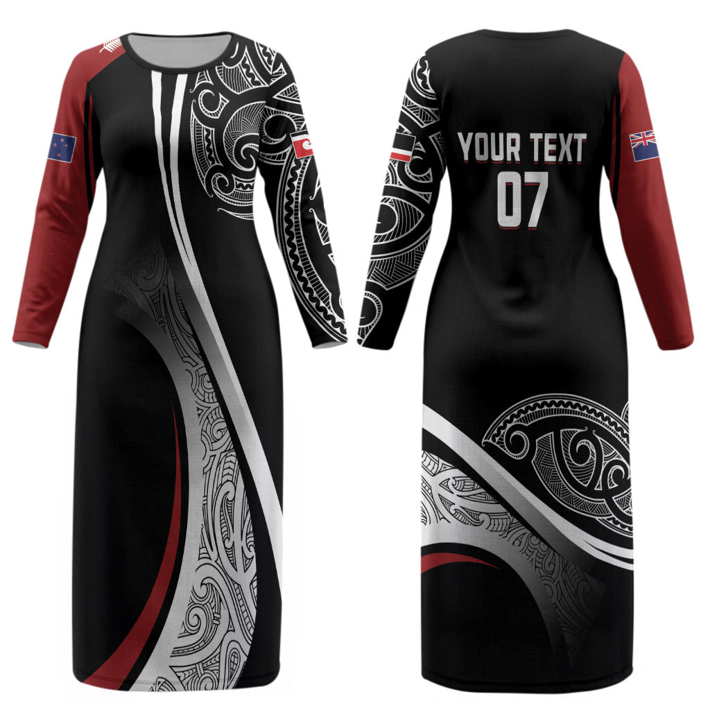 Aotearoa Maori Rugby Custom Couples Matching Long Sleeve Bodycon Dress and Hawaiian Shirt Kapa O Pango