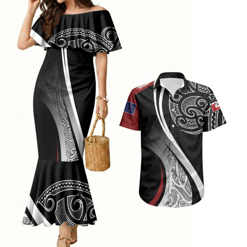 Aotearoa Maori Rugby Custom Couples Matching Mermaid Dress and Hawaiian Shirt Kapa O Pango