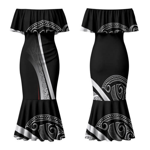 Aotearoa Maori Rugby Custom Couples Matching Mermaid Dress and Hawaiian Shirt Kapa O Pango