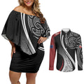 Aotearoa Maori Rugby Custom Couples Matching Off Shoulder Short Dress and Long Sleeve Button Shirt Kapa O Pango