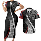 Aotearoa Maori Rugby Custom Couples Matching Short Sleeve Bodycon Dress and Hawaiian Shirt Kapa O Pango