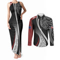Aotearoa Maori Rugby Custom Couples Matching Tank Maxi Dress and Long Sleeve Button Shirt Kapa O Pango