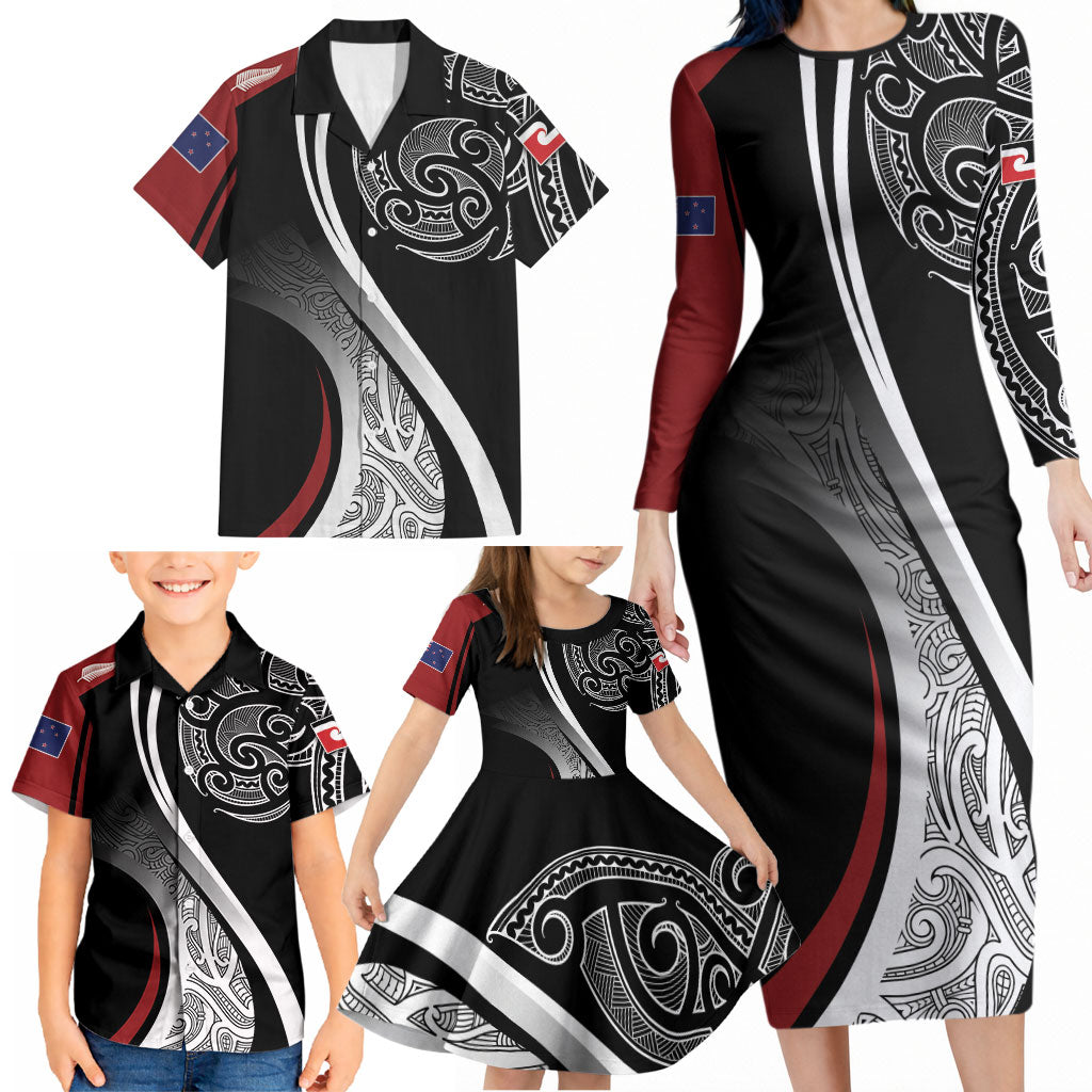 Aotearoa Maori Rugby Custom Family Matching Long Sleeve Bodycon Dress and Hawaiian Shirt Kapa O Pango