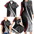 Aotearoa Maori Rugby Custom Family Matching Long Sleeve Bodycon Dress and Hawaiian Shirt Kapa O Pango