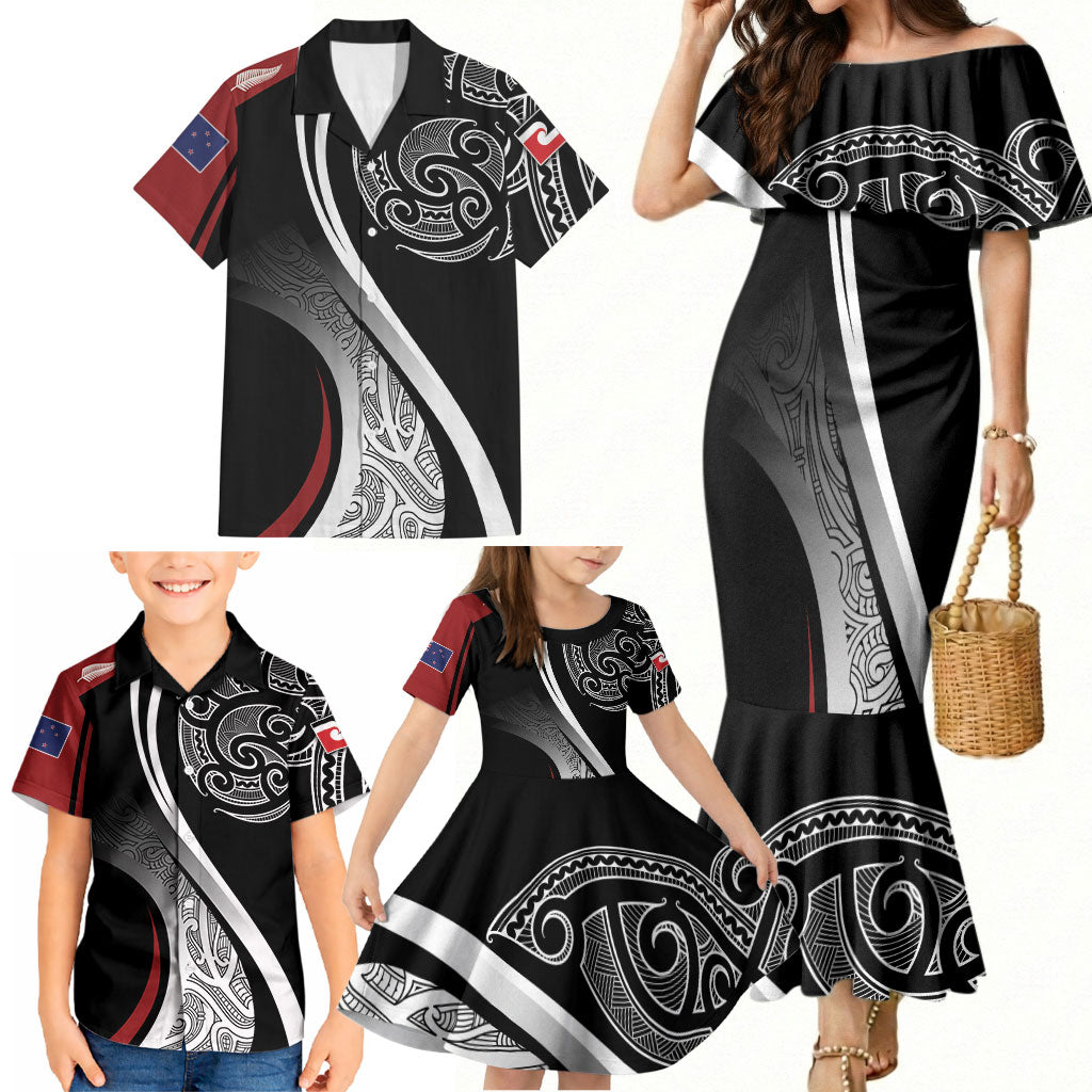 Aotearoa Maori Rugby Custom Family Matching Mermaid Dress and Hawaiian Shirt Kapa O Pango