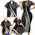 Aotearoa Maori Rugby Custom Family Matching Short Sleeve Bodycon Dress and Hawaiian Shirt Kapa O Pango