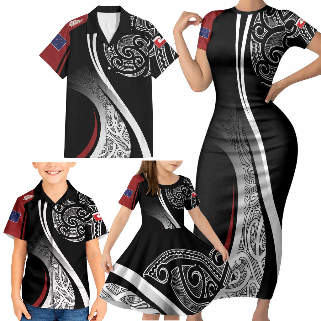 Aotearoa Maori Rugby Custom Family Matching Short Sleeve Bodycon Dress and Hawaiian Shirt Kapa O Pango