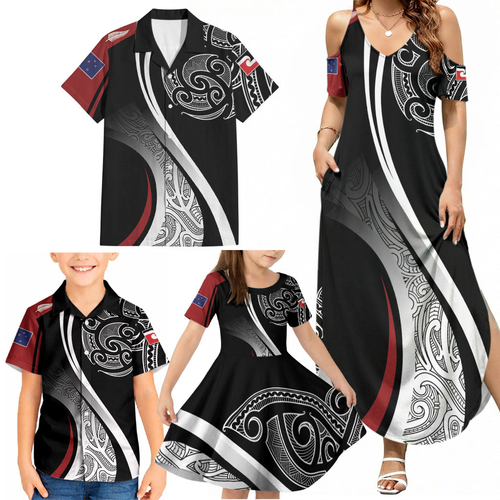 Aotearoa Maori Rugby Custom Family Matching Summer Maxi Dress and Hawaiian Shirt Kapa O Pango
