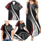 Aotearoa Maori Rugby Custom Family Matching Summer Maxi Dress and Hawaiian Shirt Kapa O Pango