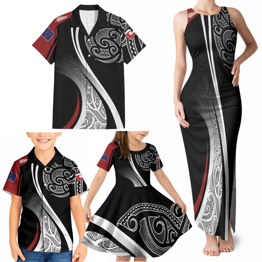 Aotearoa Maori Rugby Custom Family Matching Tank Maxi Dress and Hawaiian Shirt Kapa O Pango