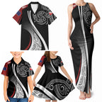 Aotearoa Maori Rugby Custom Family Matching Tank Maxi Dress and Hawaiian Shirt Kapa O Pango