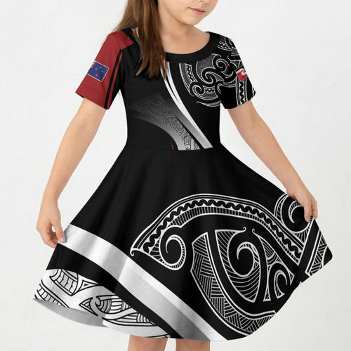 Aotearoa Maori Rugby Custom Kid Short Sleeve Dress Kapa O Pango