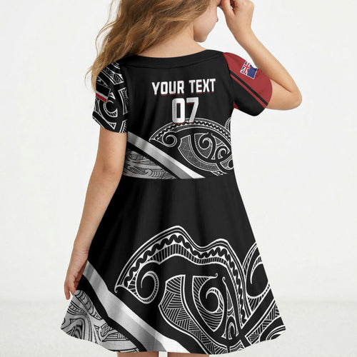Aotearoa Maori Rugby Custom Kid Short Sleeve Dress Kapa O Pango