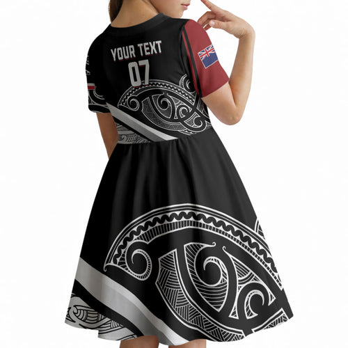Aotearoa Maori Rugby Custom Kid Short Sleeve Dress Kapa O Pango
