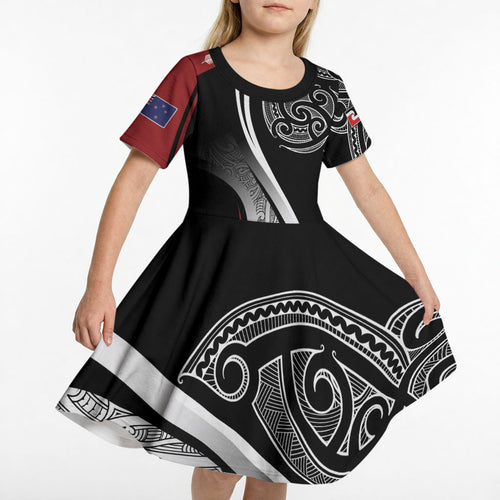Aotearoa Maori Rugby Custom Kid Short Sleeve Dress Kapa O Pango