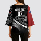Aotearoa Maori Rugby Custom Kimono Sleeve Blouse Kapa O Pango