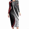 Aotearoa Maori Rugby Custom Long Sleeve Bodycon Dress Kapa O Pango