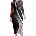 Aotearoa Maori Rugby Custom Long Sleeve Bodycon Dress Kapa O Pango