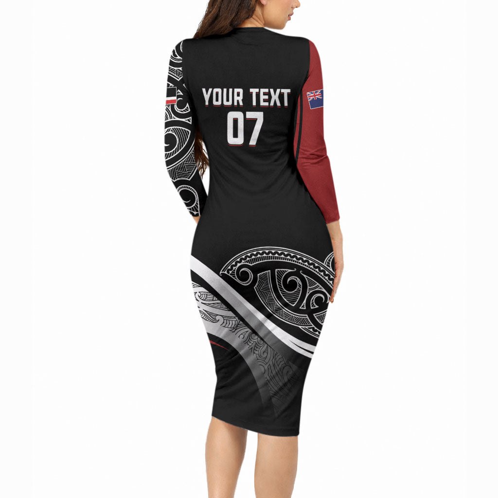 Aotearoa Maori Rugby Custom Long Sleeve Bodycon Dress Kapa O Pango