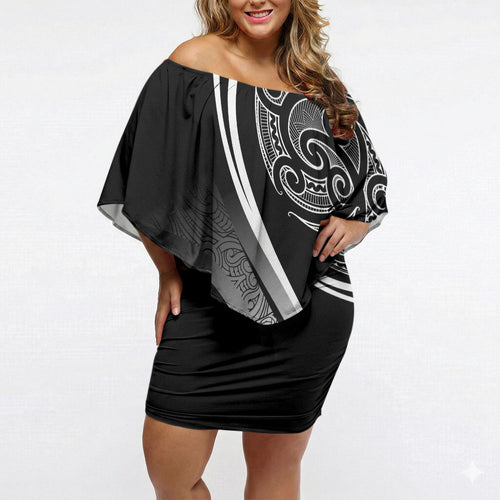 Aotearoa Maori Rugby Custom Off Shoulder Short Dress Kapa O Pango