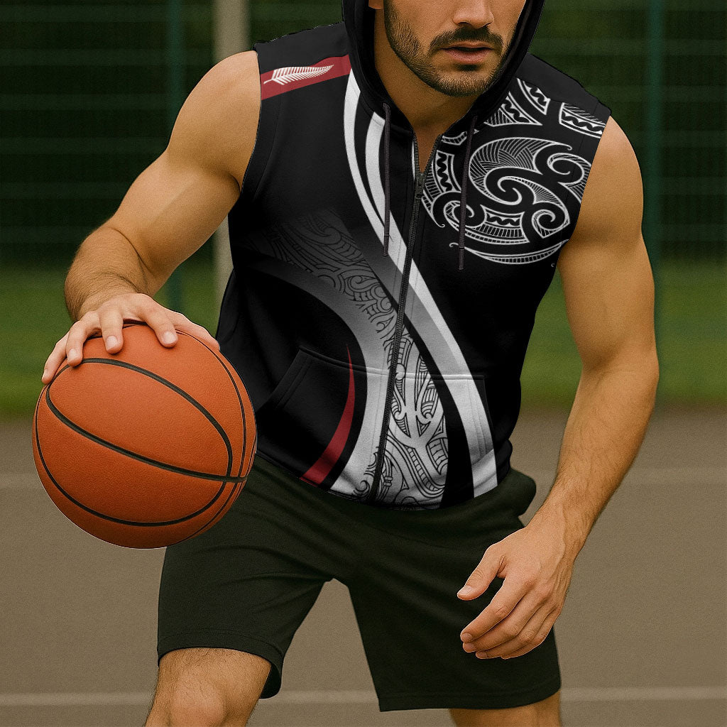 Aotearoa Maori Rugby Custom Sleeveless Zip Hoodie Kapa O Pango