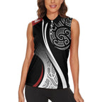 Aotearoa Maori Rugby Custom Women Sleeveless Polo Shirt Kapa O Pango