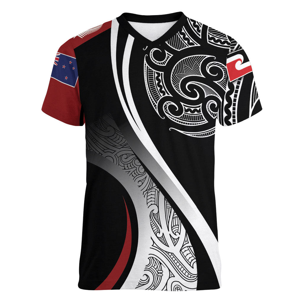 Aotearoa Maori Rugby Custom Women V-Neck T-Shirt Kapa O Pango