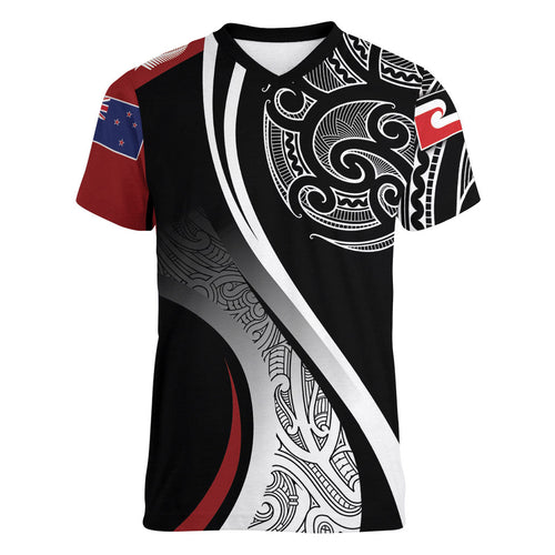 Aotearoa Maori Rugby Custom Women V-Neck T-Shirt Kapa O Pango
