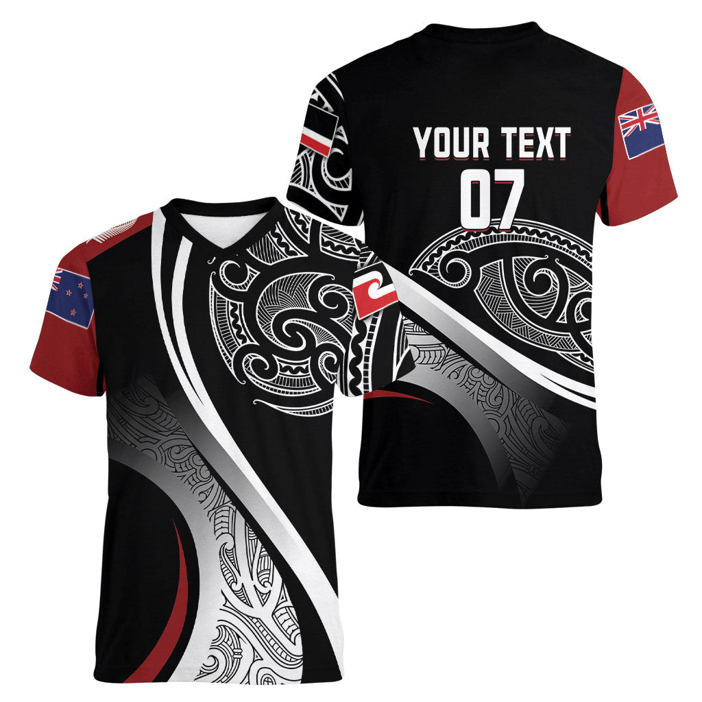 Aotearoa Maori Rugby Custom Women V-Neck T-Shirt Kapa O Pango