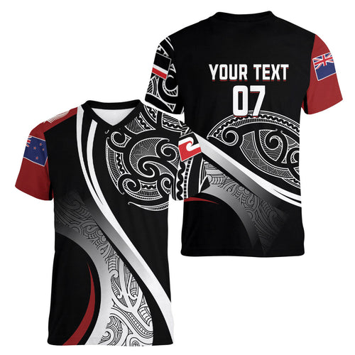 Aotearoa Maori Rugby Custom Women V-Neck T-Shirt Kapa O Pango