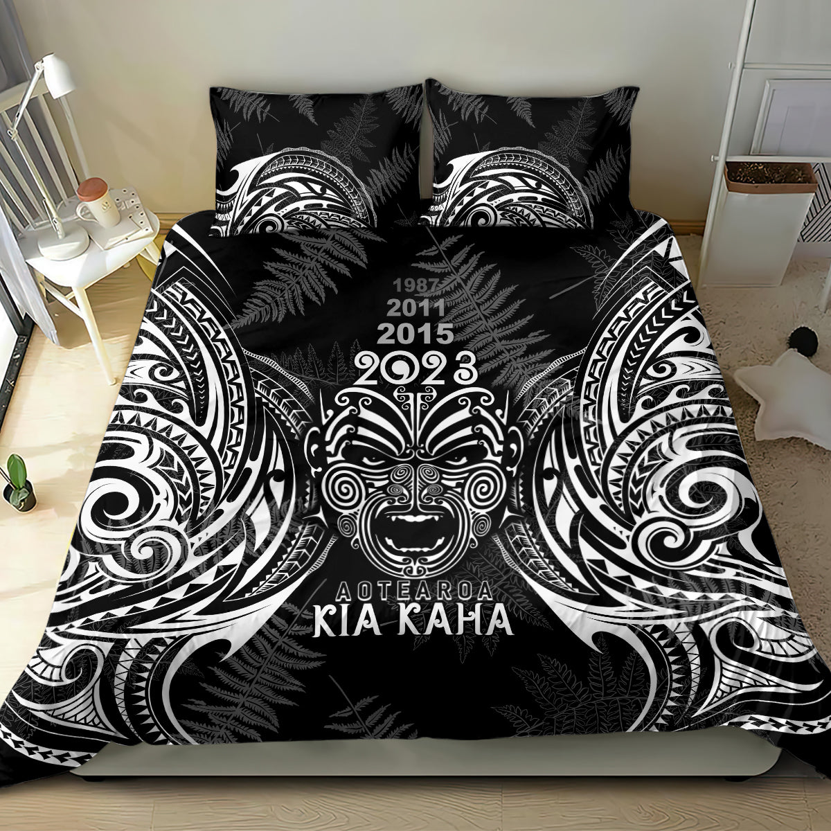 custom-new-zealand-rugby-bedding-set-2023-world-cup-aotearoa-haka-face