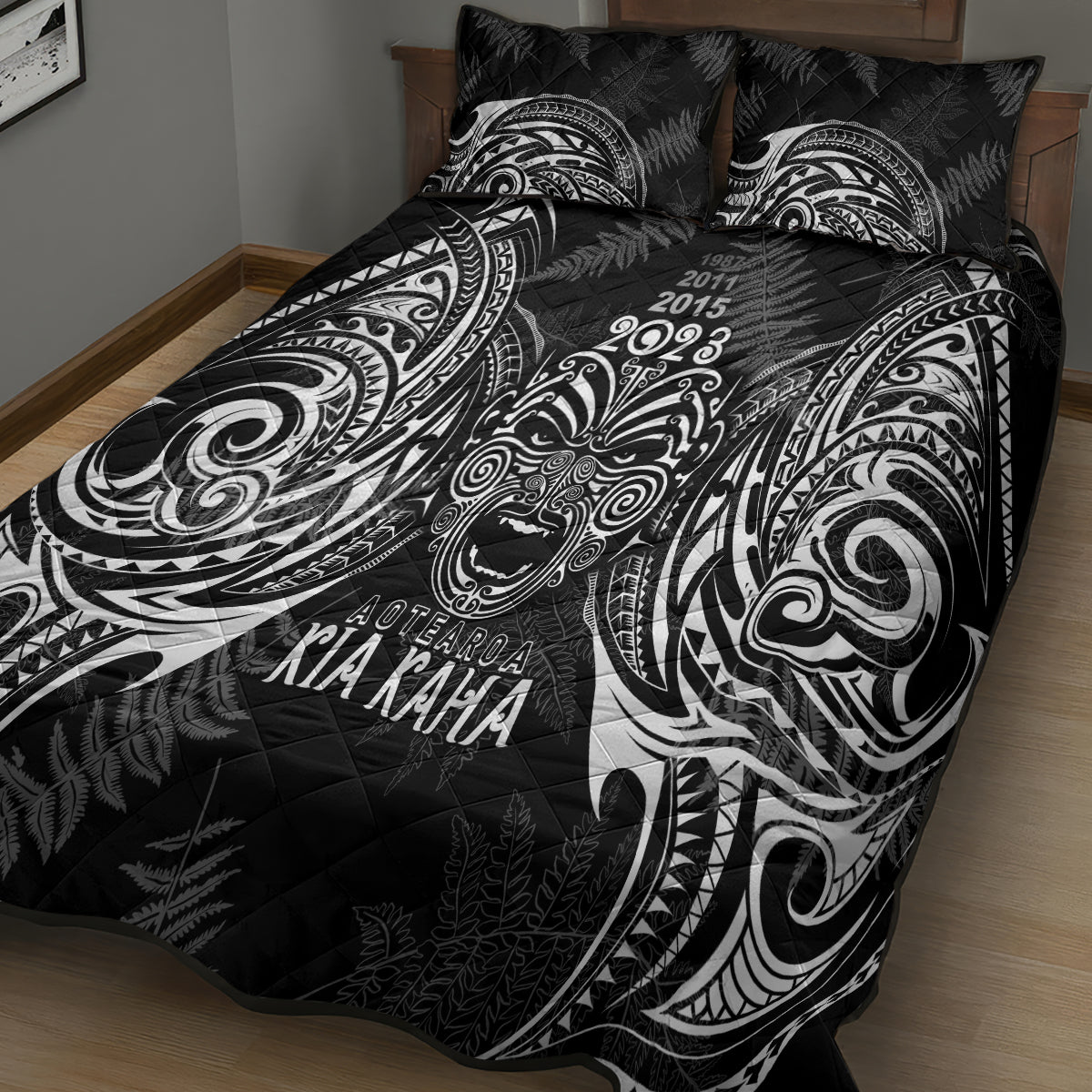 custom-new-zealand-rugby-quilt-bed-set-2023-world-cup-aotearoa-haka-face
