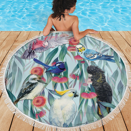 National Bird Week - Aussie Birds on Eucalyptus Beach Blanket Sky Blue