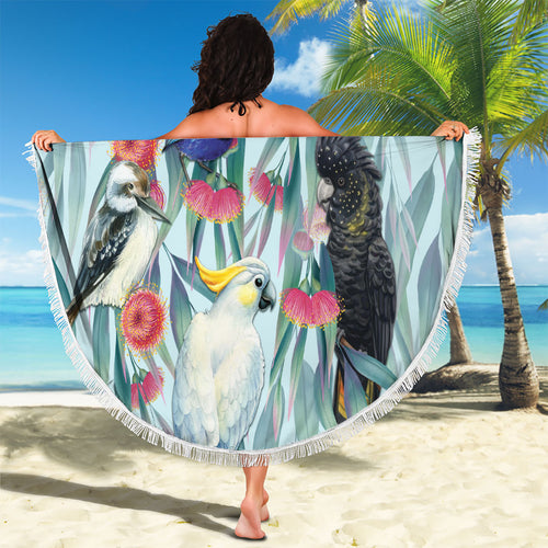 National Bird Week - Aussie Birds on Eucalyptus Beach Blanket Sky Blue