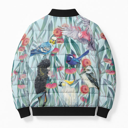 National Bird Week - Aussie Birds on Eucalyptus Bomber Puffer Jacket Sky Blue