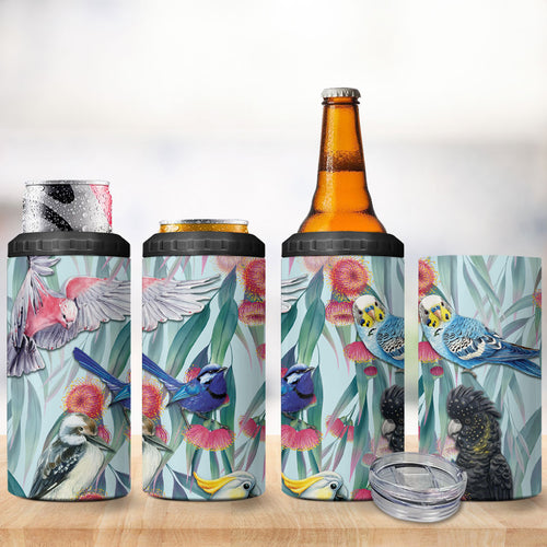National Bird Week - Aussie Birds on Eucalyptus 4 in 1 Can Cooler Tumbler Sky Blue