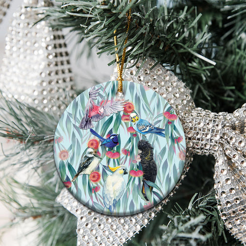 National Bird Week - Aussie Birds on Eucalyptus Ceramic Ornament Sky Blue