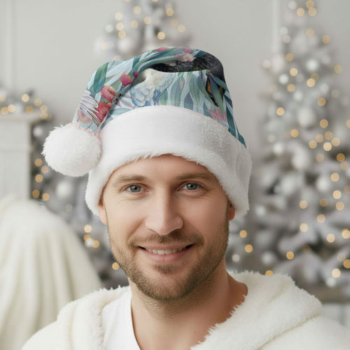 National Bird Week - Aussie Birds on Eucalyptus Christmas Santa Hat Sky Blue