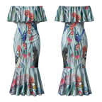 National Bird Week - Aussie Birds on Eucalyptus Couples Matching Mermaid Dress and Long Sleeve Button Shirt Sky Blue